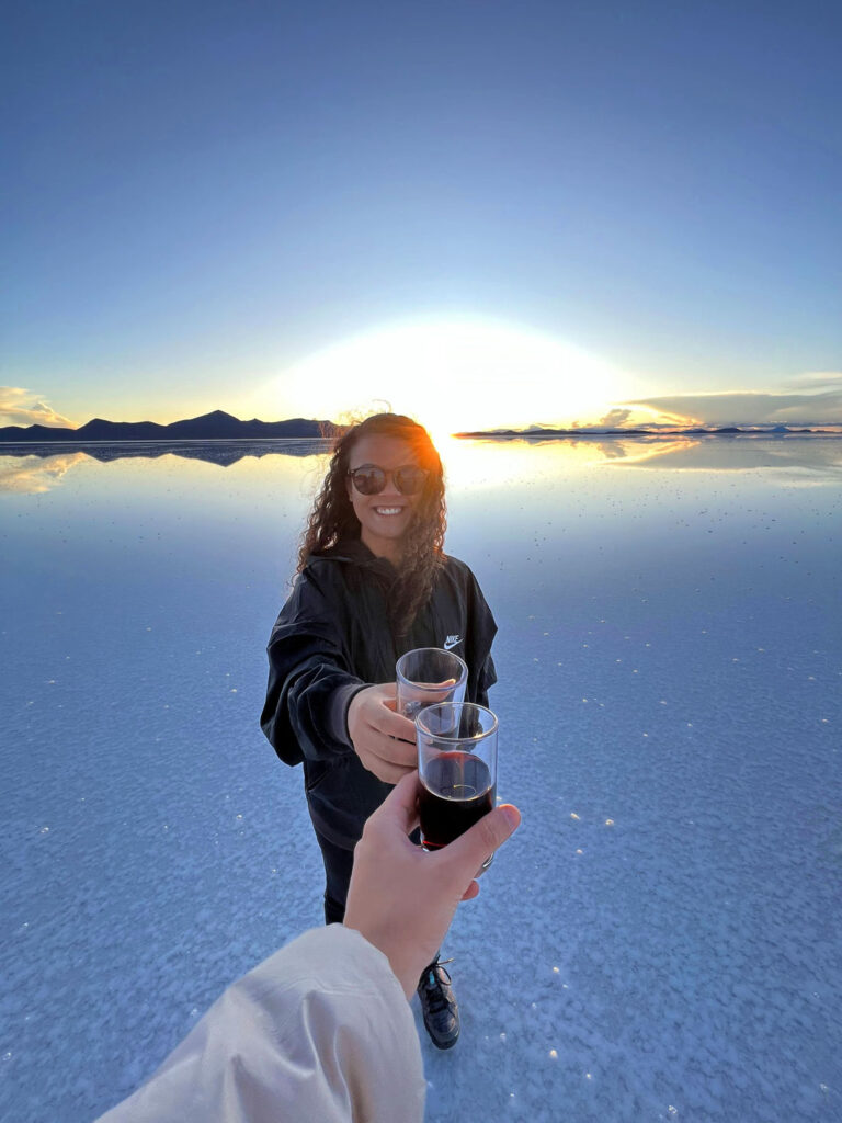 Pôr do sol no Salar de Uyuni