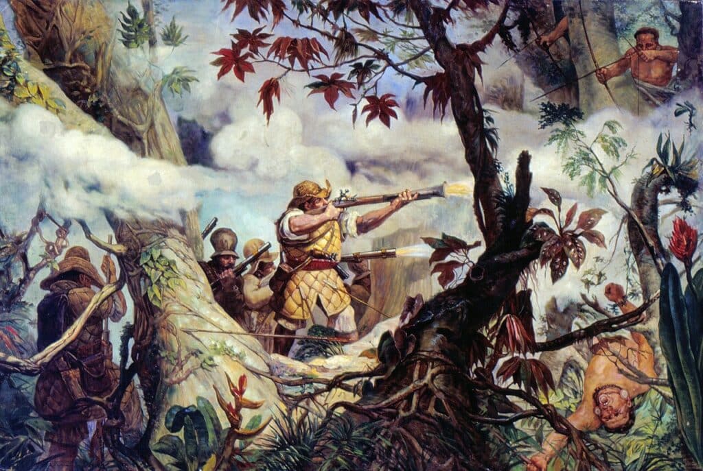 Pintura Combate de Botocudos em Mogi das Cruzes - Oscar Pereira da Silva, 1920